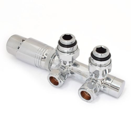 DQ Heating Twinstar TRV Thermostatic Angled Chrome Valves