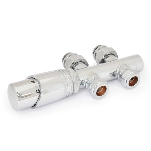 DQ Heating Twinstar TRV Thermostatic Straight Chrome Valves