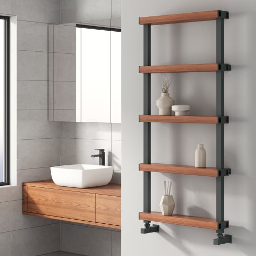 Reina Ronchi Anthracite/Wood Effect Designer Aluminium Heated Towel Rail