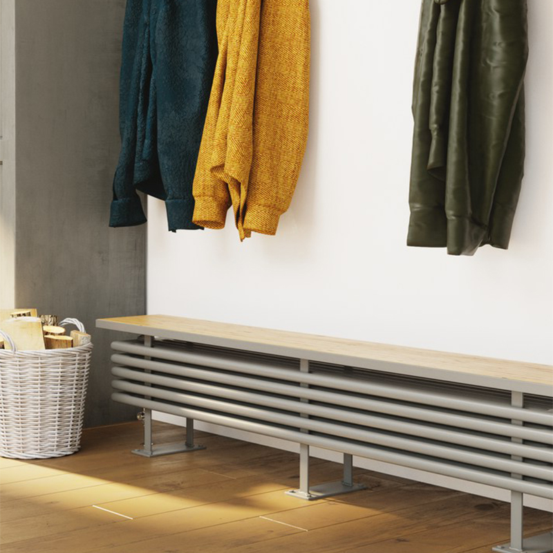 DQ Heating Bench Oak Top Horizontal Column Designer Steel Radiator