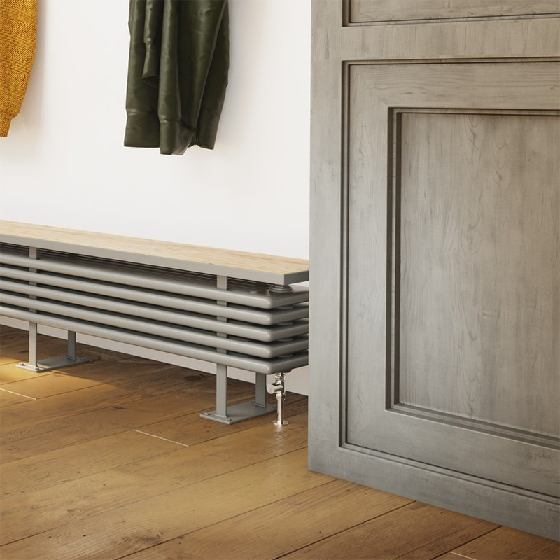 DQ Heating Bench Oak Top Horizontal Column Designer Steel Radiator