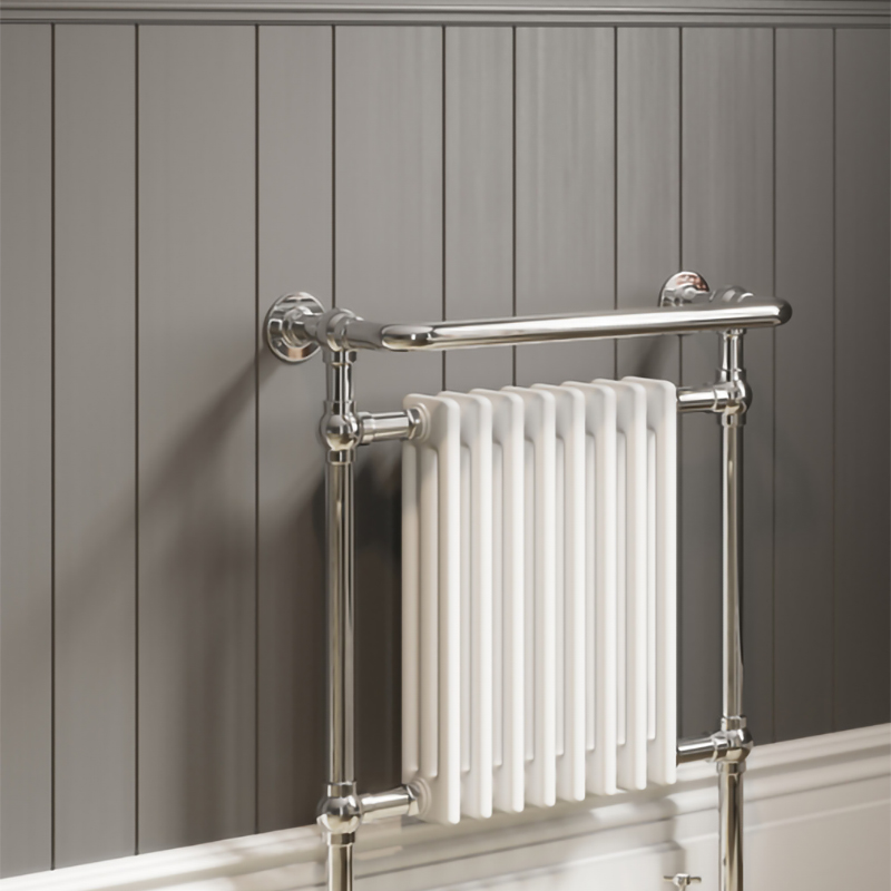 DQ Heating Croxton Floor Mounted Traditional Designer Brass Heated Towel Rail