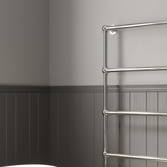 DQ Heating Elveden Floor Mounted Traditional Designer Brass Heated Towel Rail