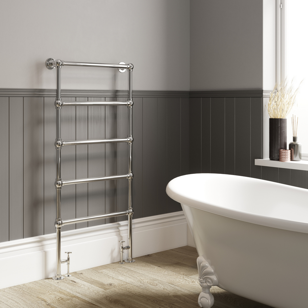 DQ Heating Elveden Floor Mounted Traditional Designer Brass Heated Towel Rail