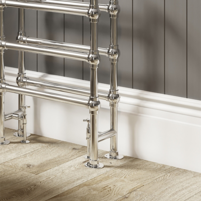 DQ Heating Hilborough Floor Mounted Traditional Designer Brass Heated Towel Rail