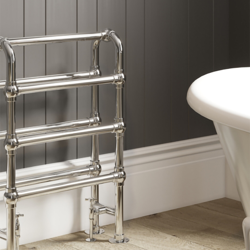 DQ Heating Hilborough Floor Mounted Traditional Designer Brass Heated Towel Rail