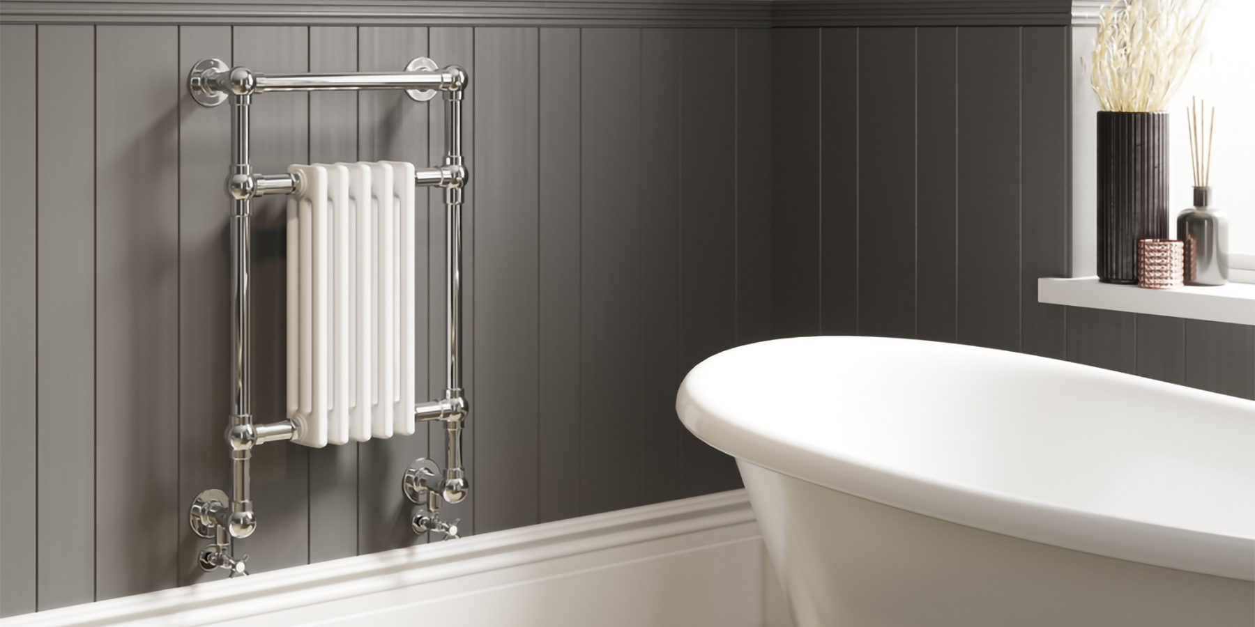 DQ Heating Lynford Wall Mounted Traditional Designer Brass Heated Towel Rail