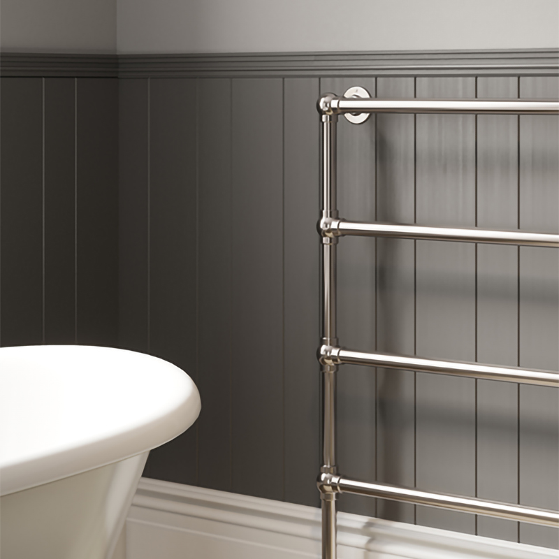 DQ Heating Methwold Floor Mounted Traditional Designer Brass Heated Towel Rail