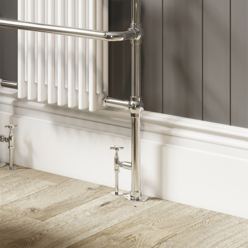 DQ Heating Old Buckenham Floor Mounted Traditional Designer Brass Heated Towel Rail