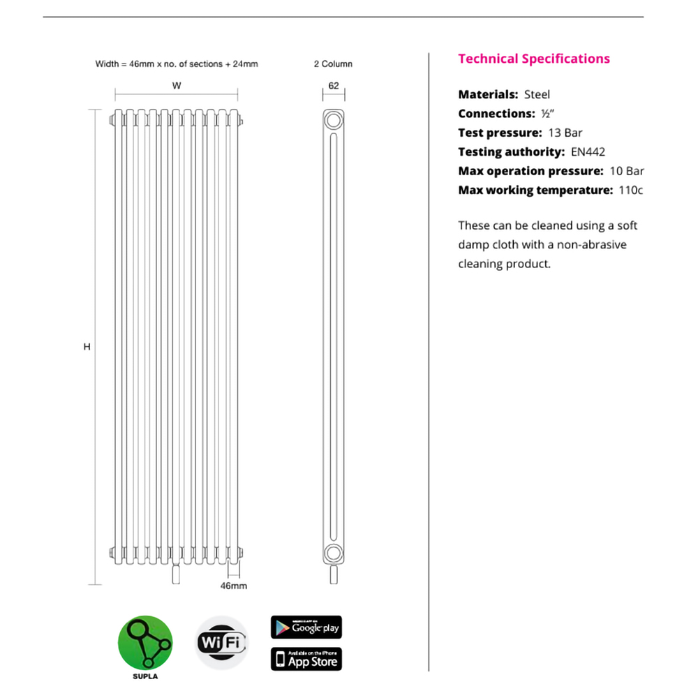 DQ Heating Modus Electric Vertical 2 Column Designer Steel Radiator