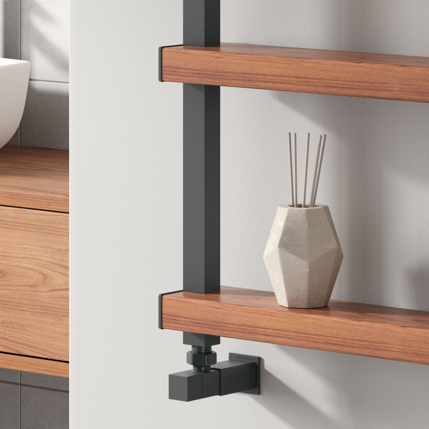 Reina Ronchi Anthracite/Wood Effect Designer Aluminium Heated Towel Rail